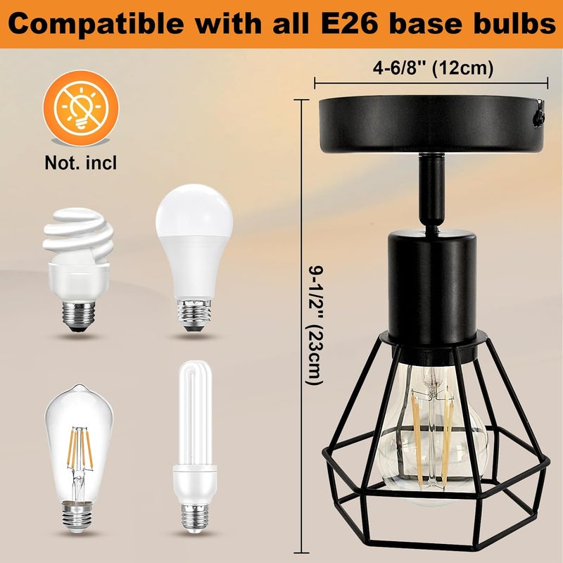 LTBLIGHT 1-Light LED Track Lighting, Black Adjustable Ceiling Light with Metal Wire Cage, Farmhouse Spotlight Fixture for Bedroom Bedside Hallway, E26 Base (Bulbs Not Included) - Image 5